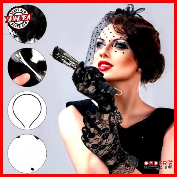 27-Piece Fascinator Set with Lace Gloves and Folding Fans for Special Occasions main image 4